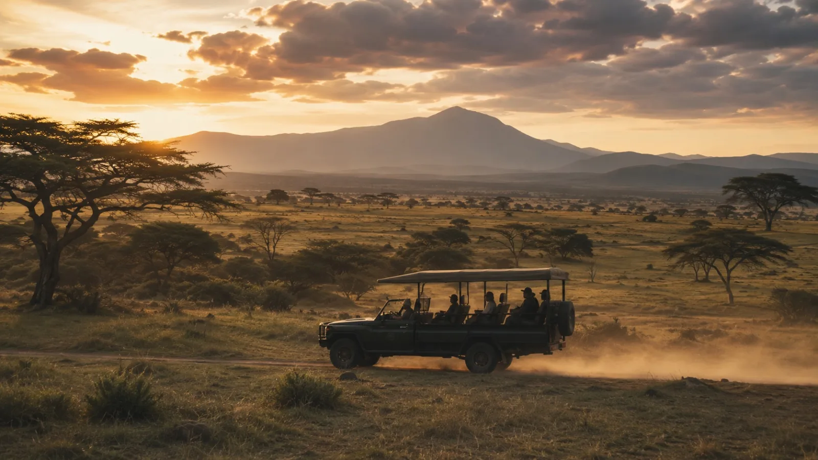 Luxury safari vehicle on open plains